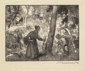 Las Fontainebleau: Łowcy grzybów w Rocher Bernard La Forêt de Fontainebleau..., 1890.