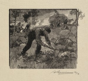 Las Fontainebleau: Ciągnięcie wrzosu autorstwa Auguste Louis Lepère