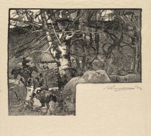 Las Fontainebleau: Jedź do psów w Mont-Gérard La Forêt de Fontainebleau, 1890. autorstwa Auguste Louis Lepère