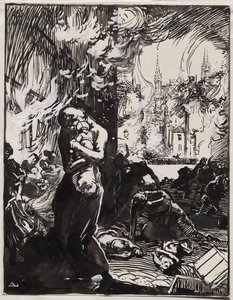 Ogień Louvain autorstwa Auguste Louis Lepère