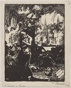 Ogień Louvain autorstwa Auguste Louis Lepère