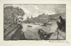 Luwr widziany z mostu Pont Neuf, 1890. autorstwa Auguste Louis Lepère