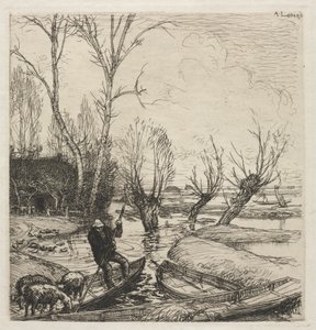 [Mężczyzna w łodzi z trzema owcami] autorstwa Auguste Louis Lepère