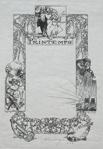 Almanach Paryski, 1897: Obramowanie dekoracyjne, wiosna autorstwa Auguste Louis Lepère