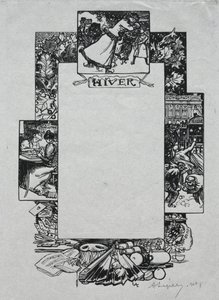 Almanach Paryski, 1897: Obramowanie dekoracyjne, zima autorstwa Auguste Louis Lepère