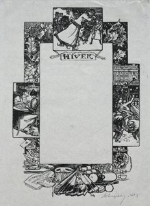 Almanach Paryski, 1897: Obramowanie dekoracyjne, zima, 1897. autorstwa Auguste Louis Lepère