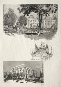 Ilustrowany Rouen: Muzeum, Fontaine St. Marie, Teatr Sztuki, 1896. autorstwa Auguste Louis Lepère