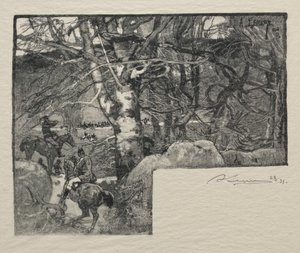 Polowanie na psa w Mont Gerard autorstwa Auguste Louis Lepère