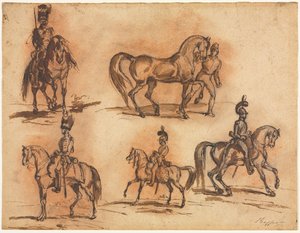 Pięć studiów jeździeckich: kawalerzyści, połowa XIX wieku. autorstwa Auguste Raffet