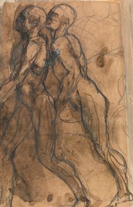 Cienie zbliżające się do Dantego i Wergiliusza (grafit, pióro i ciemna sepia wash na buff paper) autorstwa Auguste Rodin