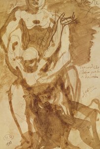 Dwie postacie (studium przygotowawcze do „Wrót piekieł”) (mycie ołówkiem i tuszem na papierze) autorstwa Auguste Rodin