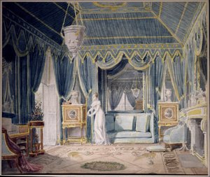 Buduar królowej Hortense de Beauharnais (1783-1837) w 1811 r. Akwarela autorstwa Auguste Garneray (1785-1824). Prywatna kolekcja