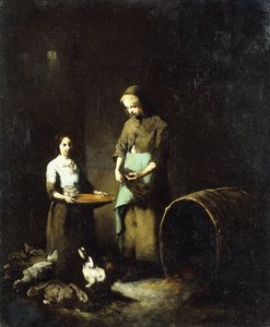 Młode chłopskie dziewczęta karmiące zwierzęta podwórkowe, autorstwa Auguste Theodule Ribot