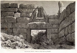 Brama Lwów w Mykenach - rysunek A. Deroy, w „Dookoła świata”” 1877 II semestr