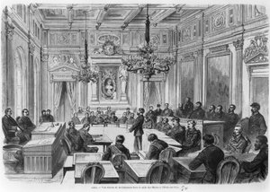 Członkowie Komuny na posiedzeniu w Hotel de Ville, Salle des Maires, Paryż, 1871