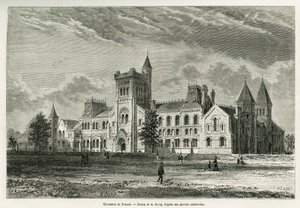 University of Toronto, rysunek A.Deroy, ilustrujący historię wyprawy H. de Lamotte do Kanady i Północnej Czerwonej Rzeki w 1873 roku. Grawerowanie w Le tour du monde autorstwa Auguste Victor Deroy