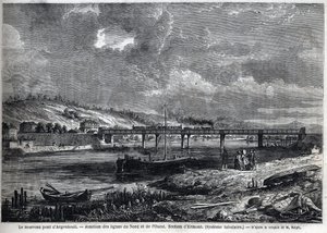 Nowy most ma Argenteuil. Skrzyżowanie linii północnej i zachodniej. Sekcja Ermont (system rurowy). Grawerowanie według szkicu Ralpha w „Le Monde illustrious”, 29.08.1863. Prywatna kolekcja. autorstwa Auguste Victor Deroy