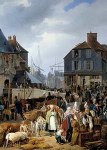 Zaokrętowanie bydła na pasażera”” w porcie Honfleur”” Fragment obrazu Auguste-Xavier Leprince (1799-1826)
