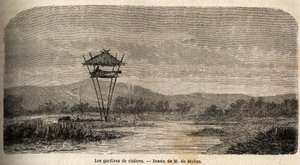 Strażnik ryżu, niedaleko Batavii (dzisiejsza Dżakarta). Rysunek M. de Molins, ilustrujący jego podróż na Jawę autorstwa Auguste de Molins