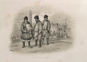Budowniczowie pijący Sbiten Z: Budowa katedry św. Izaaka, 1845 autorstwa Auguste de Montferrand