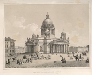 Sobór św. Izaaka widziany z Prospektu Admiralicji Z: Budowa soboru św. Izaaka, 1845 r.