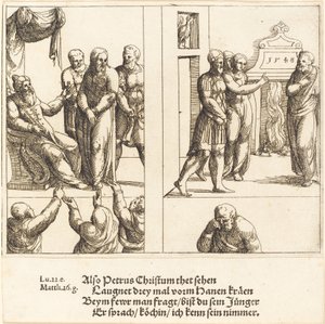 Chrystus przed Kajfaszem, a Piotr zapiera się Chrystusa autorstwa Augustin Hirschvogel