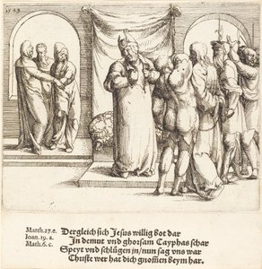 Chrystus jest wyszydzany, a Kajfasz rozdziera swoje szaty autorstwa Augustin Hirschvogel