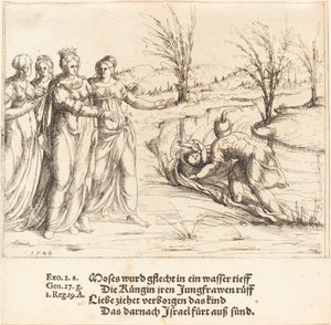 Znalezienie Mojżesza, 1548. autorstwa Augustin Hirschvogel