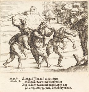 Izajasz akceptuje kpiny z powodu swojej wiary, 1549. autorstwa Augustin Hirschvogel