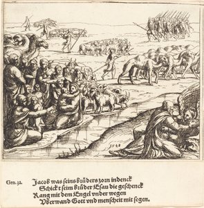 Jakub Zapasy z Aniołem, 1548. autorstwa Augustin Hirschvogel