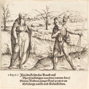 Jesse wysyła Dawida do swoich braci i Saula autorstwa Augustin Hirschvogel