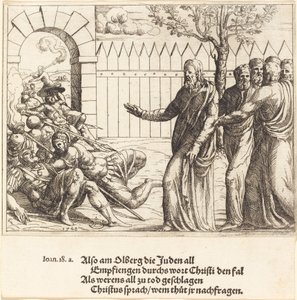 Jezus identyfikuje się przed aresztowaniem, 1548. autorstwa Augustin Hirschvogel