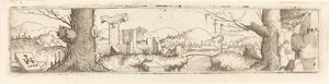 Krajobraz z potokiem i ruinami, 1545. autorstwa Augustin Hirschvogel