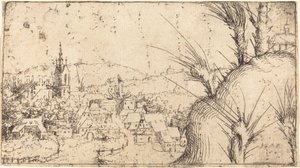 Krajobraz z miastem po lewej stronie, 1549. autorstwa Augustin Hirschvogel