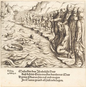 Mojżesz zamyka Morze Czerwone, 1548. autorstwa Augustin Hirschvogel
