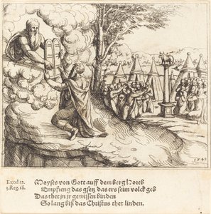 Mojżesz otrzymuje tablice, 1548. autorstwa Augustin Hirschvogel