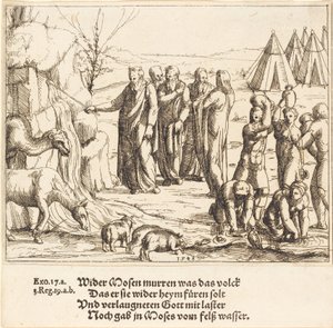 Mojżesz uderzający w skałę autorstwa Augustin Hirschvogel
