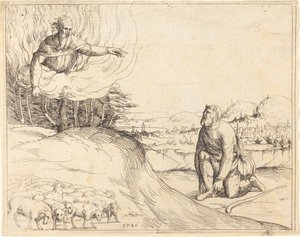 Mojżesz i gorejący krzew, 1548. autorstwa Augustin Hirschvogel