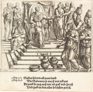 Wizyta królowej Saby u Salomona, 1548. autorstwa Augustin Hirschvogel