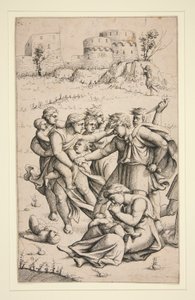 Masakra niewiniątek (środkowy arkusz z serii 3 arkuszy) autorstwa Augustin Hirschvogel