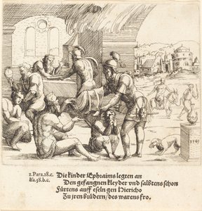 Ludzie z Efraima troszczą się o swoich jeńców i zwracają je Jerico, 1549. autorstwa Augustin Hirschvogel