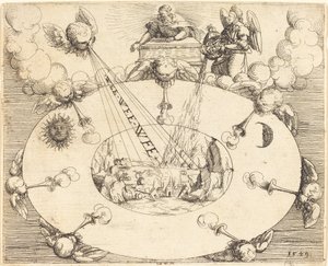 Otwarcie siódmej pieczęci, 1549. autorstwa Augustin Hirschvogel