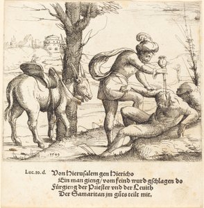 Przypowieść o dobrym Samarytaninie, 1549. autorstwa Augustin Hirschvogel