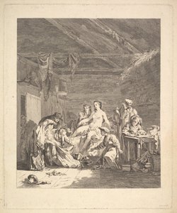 Po nocy poślubnej należy pokazać prześcieradła. Z Voyage en Sibérie, 1767 autorstwa Augustin de Saint Aubin