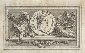Medal z portretem Kaliguli w VI księdze, z Tibère ou les six premi..., wydany w 1768 r. autorstwa Augustin de Saint Aubin