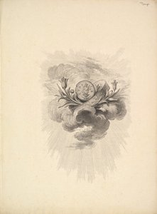 Winieta z medalem przedstawiającym Harpokrata i kwiaty lotosu, tom I, strona 12, z D..., 1778-80. autorstwa Augustin de Saint Aubin