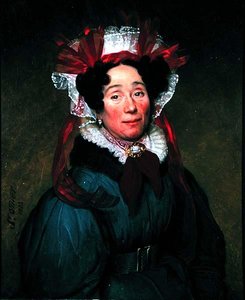 Portret damy w czerwono-białej czapce autorstwa Augustine Cochet St. Omer