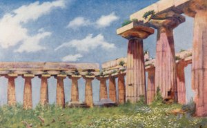 Bazylika w Paestum (kolorowa litografia) autorstwa Augustine Fitzgerald