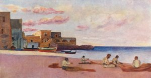 Wieczór na plaży w marinie Ischia (kolorowa litografia) autorstwa Augustine Fitzgerald