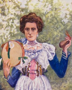 Tancerka Tarantelli z kastanietami (kolorowa litografia)
